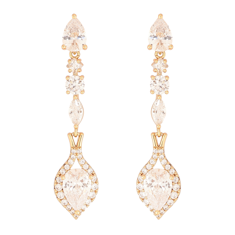 Сережки Xuping колір Позолота 18К пусети "Кристальні підвіски" фото №1