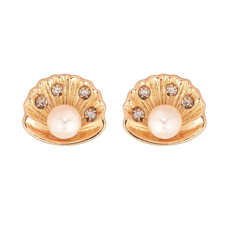 Сережки Xuping колір Позолота 18К пусети "Мушля з перлинами" фото №5