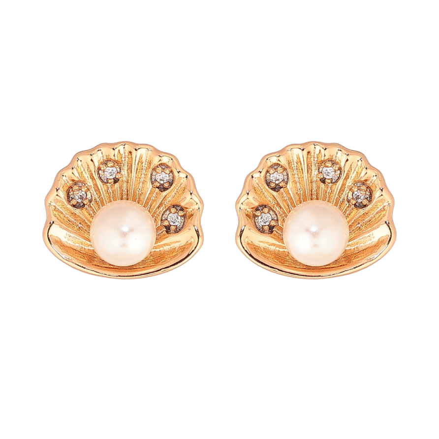 Серьги Xuping цвет Позолота 18К пусеты "Ракушки с жемчужинами" фото №1 Серьги Xuping цвет Позолота 18К пусеты "Ракушки с жемчужинами" фото №1