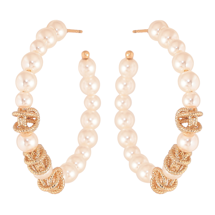 Серьги Xuping цвет Позолота 18К пусеты "Кольца с жемчужными бусинами" фото №9