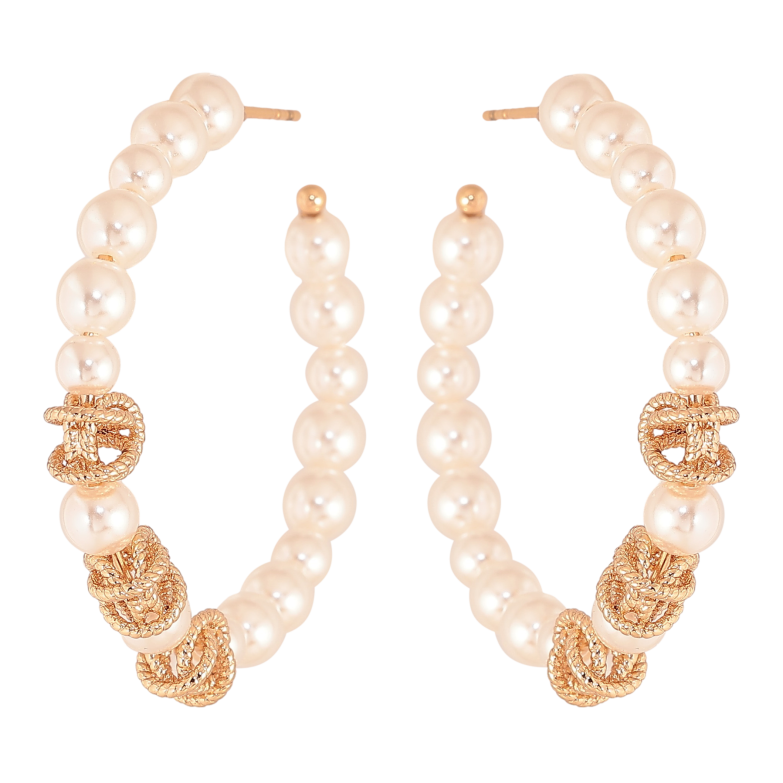 Сережки Xuping колір Позолота 18К пусети "Кільця з перлинними намистинами" фото №1 Сережки Xuping колір Позолота 18К пусети "Кільця з перлинними намистинами" фото №1