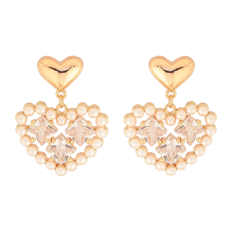 Сережки Xuping колір Позолота 18К пусети "Сердечки з кристалами та перлинами" фото №25