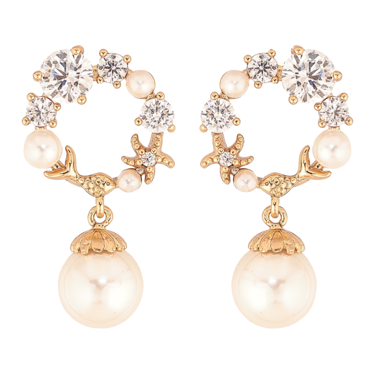 Серьги Xuping цвет Позолота 18К пусеты "Кристальные колечки с жемчужинами" фото №24