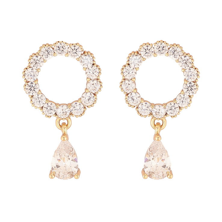 Сережки Xuping колір Позолота 18К пусети "Кристальні кільця з крапельками" фото №16