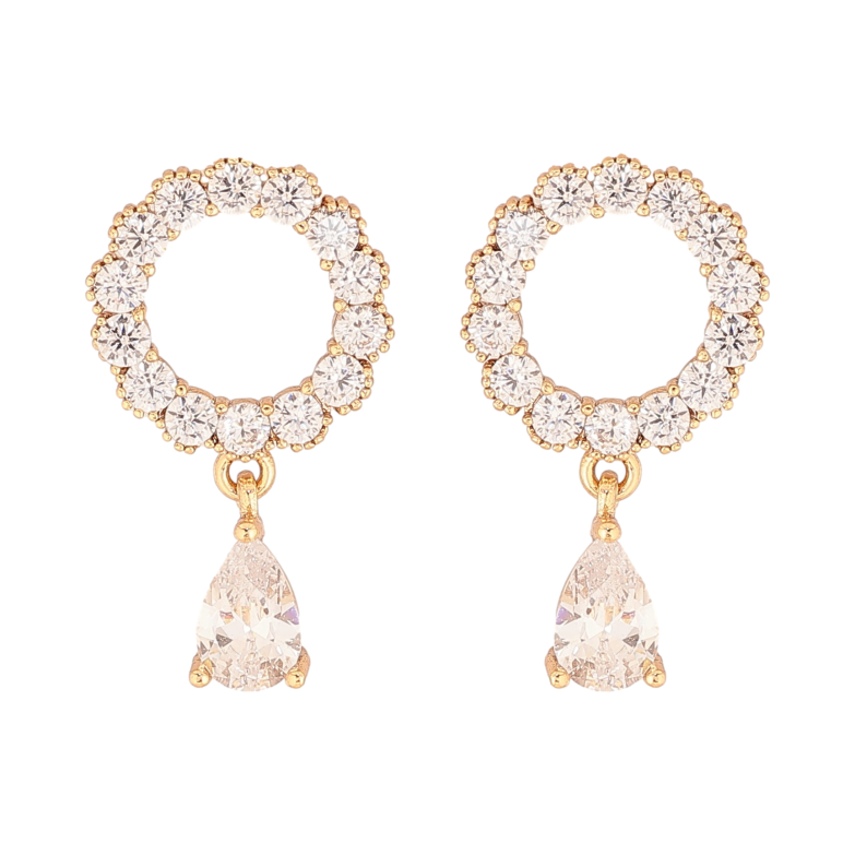 Сережки Xuping колір Позолота 18К пусети "Кристальні кільця з крапельками" фото №1