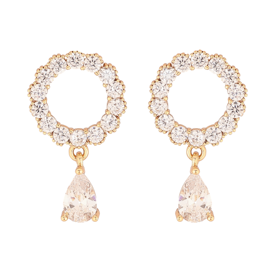 Сережки Xuping колір Позолота 18К пусети "Кристальні кільця з крапельками" фото №1