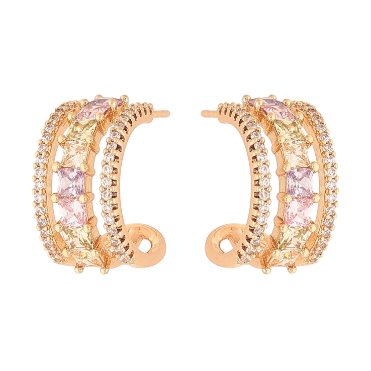 Сережки Xuping колір Позолота 18K пусети "Дуги з різнокольоровими кристалами" фото №15