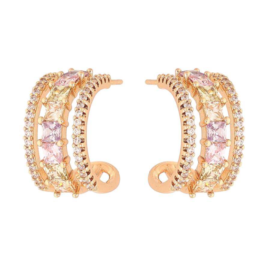 Сережки Xuping колір Позолота 18K пусети "Дуги з різнокольоровими кристалами" фото №1