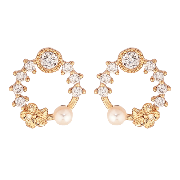 Сережки Xuping колір Позолота 18К пусети "Кільця з кристалами та перлинами" фото №9