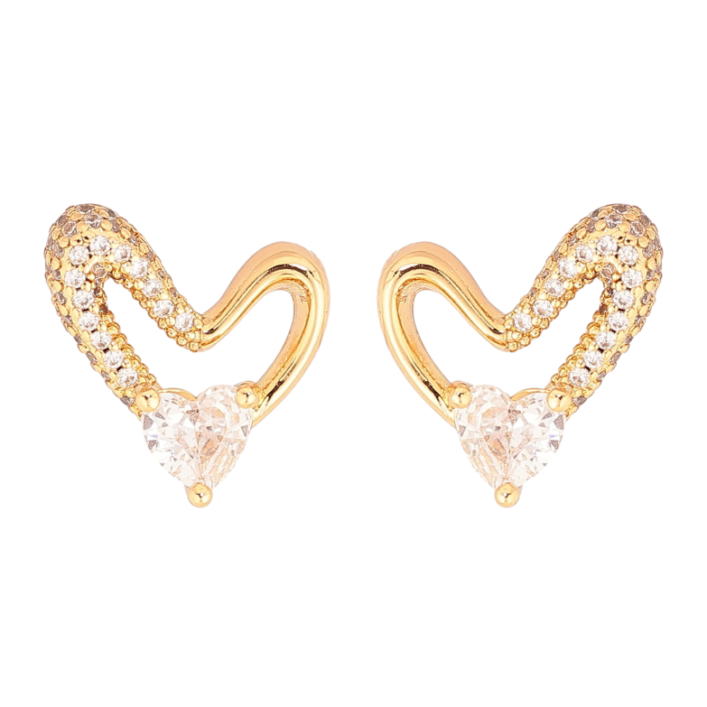 Серьги Xuping цвет Позолота 18К пусеты "Сердечки с кристаллами" фото №1
