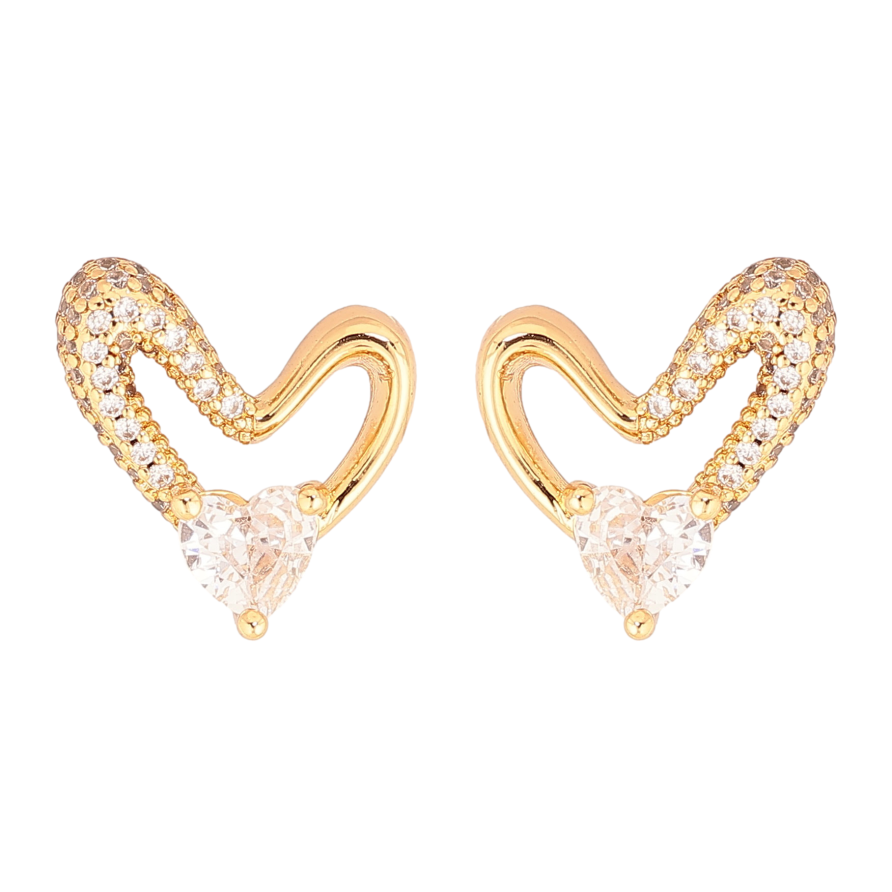 Серьги Xuping цвет Позолота 18К пусеты "Сердечки с кристаллами" фото №1