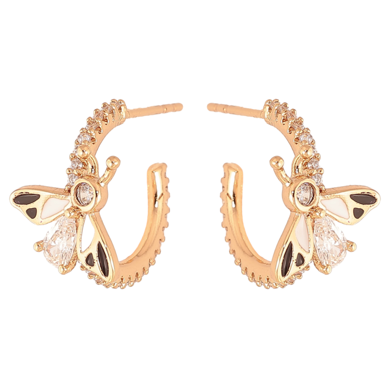 Серьги Xuping цвет Позолота 18К пусеты "Дуги с черно-белыми мушками" фото №1