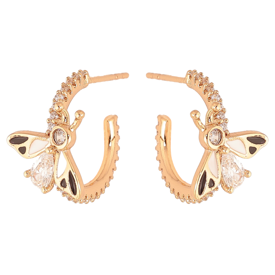 Сережки Xuping колір Позолота 18К пусети "Дуги з чорно-білими мушками" фото №1