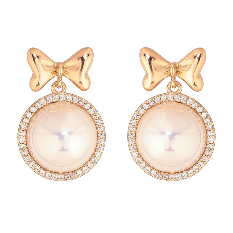 Серьги Xuping цвет Позолота 18К пусеты "Банты с перламутровыми подвесками" фото №1 Серьги Xuping цвет Позолота 18К пусеты "Банты с перламутровыми подвесками" фото №1