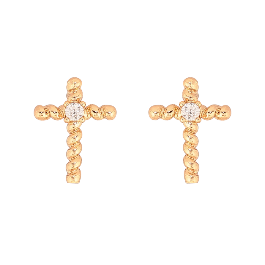 Серьги Xuping цвет Позолота 18К пусеты "Крестики с кристаллами" фото №1