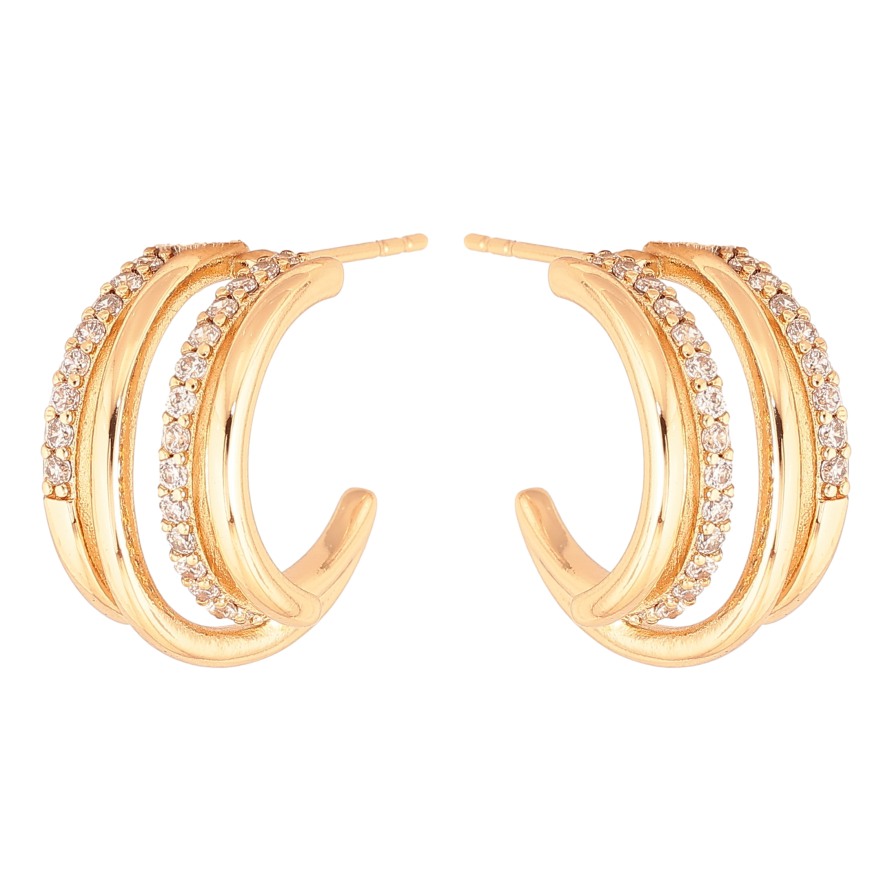 Сережки Xuping колір Позолота 18К пусети "Дужки з доріжками кристалів" фото №1