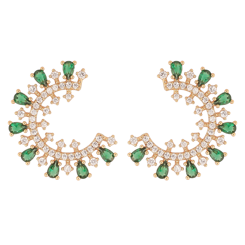 Сережки Xuping колір Позолота 18К пусети "Інкрустація з зеленими кристалами" фото №1