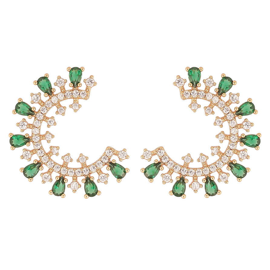 Серьги Xuping цвет Позолота 18К пусеты "Инкрустация с зелеными кристаллами" фото №1