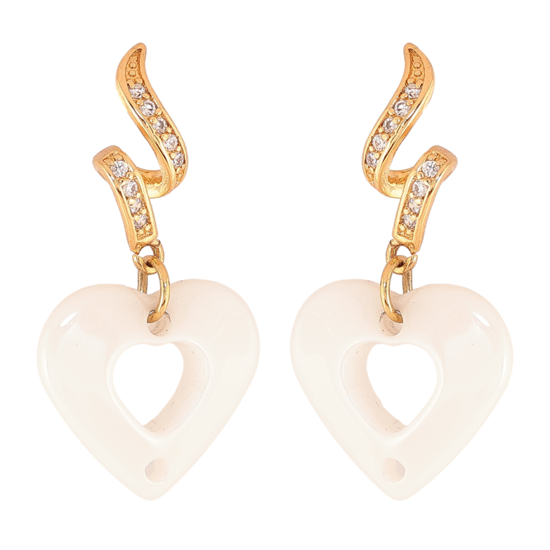 Серьги Xuping цвет Позолота 18К пусеты "Белые керамические сердечки" фото №1 Серьги Xuping цвет Позолота 18К пусеты "Белые керамические сердечки" фото №1