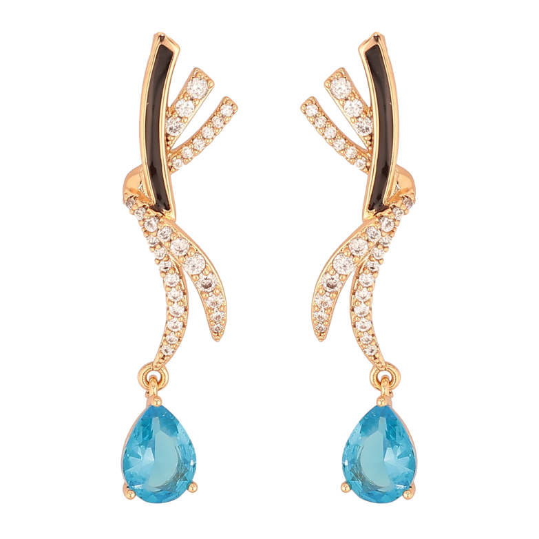 Сережки Xuping колір Позолота 18К пусети "Підвіски з блакитними крапельками" фото №1