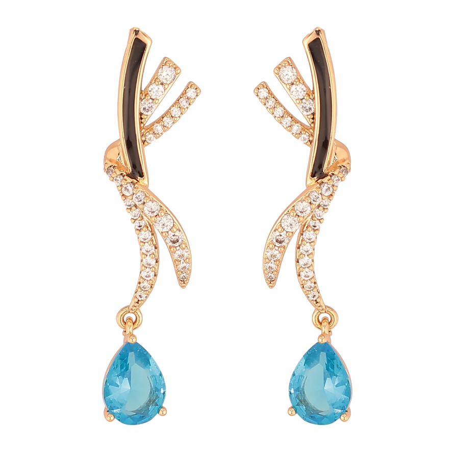 Сережки Xuping колір Позолота 18К пусети "Підвіски з блакитними крапельками" фото №1