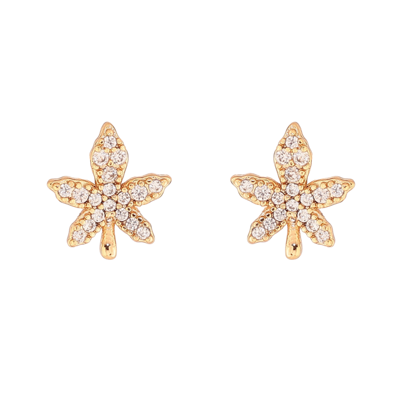 Сережки Xuping колір Позолота 18К пусети "Листочки з кристалами" фото №1 Сережки Xuping колір Позолота 18К пусети "Листочки з кристалами" фото №1