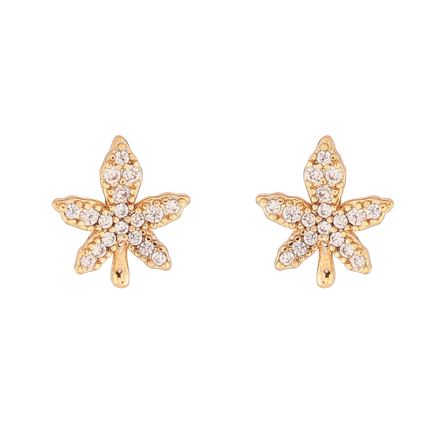 Сережки Xuping колір Позолота 18К пусети "Листочки з кристалами" фото №1 Сережки Xuping колір Позолота 18К пусети "Листочки з кристалами" фото №1