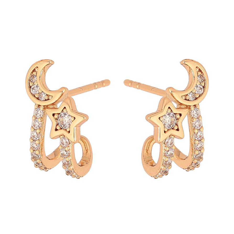 Сережки Xuping колір Позолота 18К пусети "Місяць з зіркою" фото №1 Сережки Xuping колір Позолота 18К пусети "Місяць з зіркою" фото №1