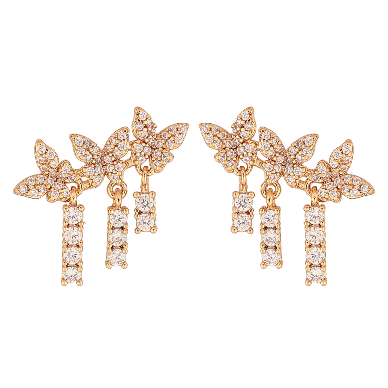 Сережки Xuping колір Позолота 18К пусети "Кристальні метелики з підвісками" фото №13