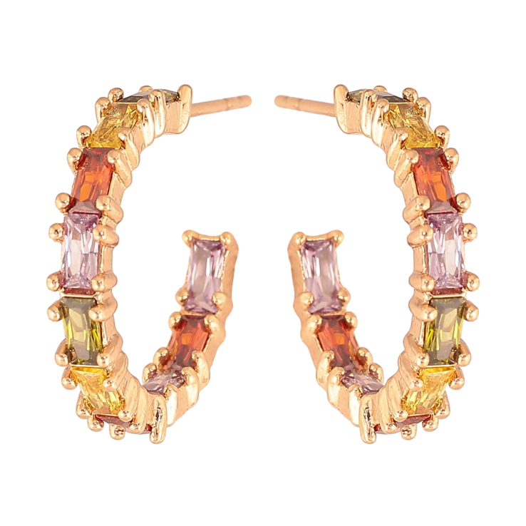 Серьги Xuping цвет Позолота 18К пусеты "Дорожки разноцветных кристаллов" фото №22