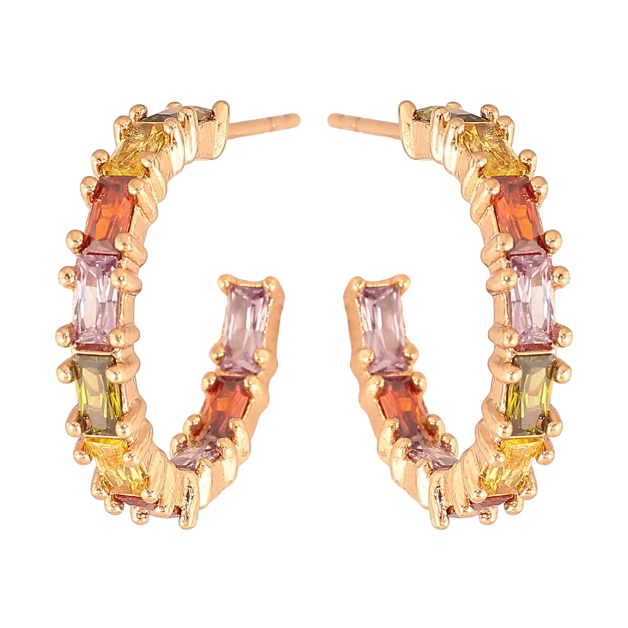 Серьги Xuping цвет Позолота 18К пусеты "Дорожки разноцветных кристаллов" фото №1