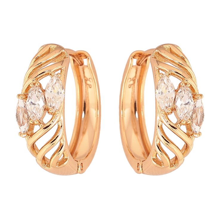 Серьги Xuping цвет Позолота 18К колечки "Узор с кристаллами" фото №11