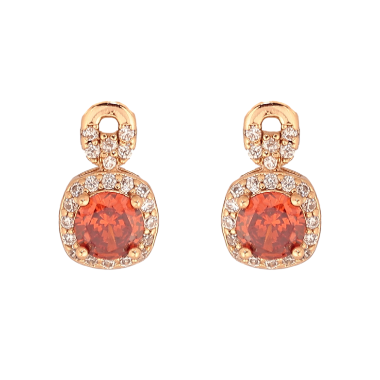 Сережки Xuping колір Позолота 18К пусети "Візерунок з червоними кристалами" фото №1