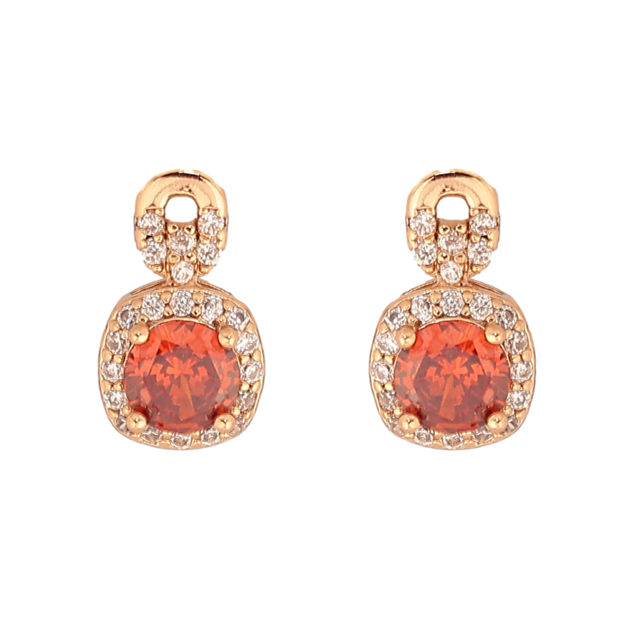 Сережки Xuping колір Позолота 18К пусети "Візерунок з червоними кристалами" фото №1