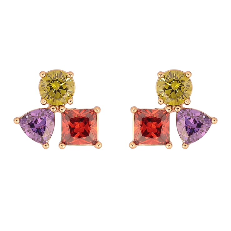 Серьги Xuping цвет Позолота 18К пусеты "Разноцветные кристаллы" фото №19