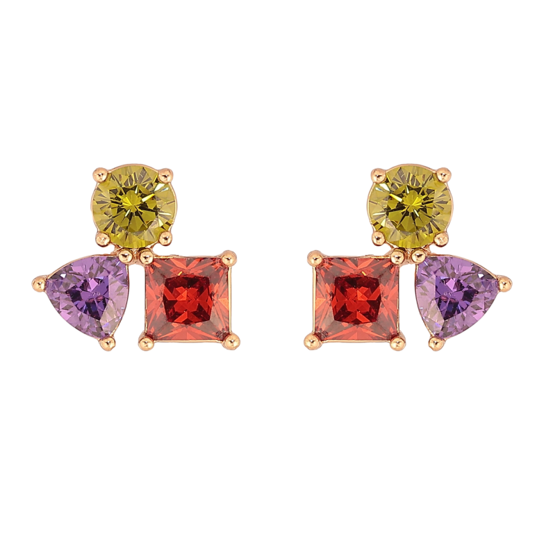 Сережки Xuping колір Позолота 18К пусети "Різнокольорові кристали" фото №1 Сережки Xuping колір Позолота 18К пусети "Різнокольорові кристали" фото №1