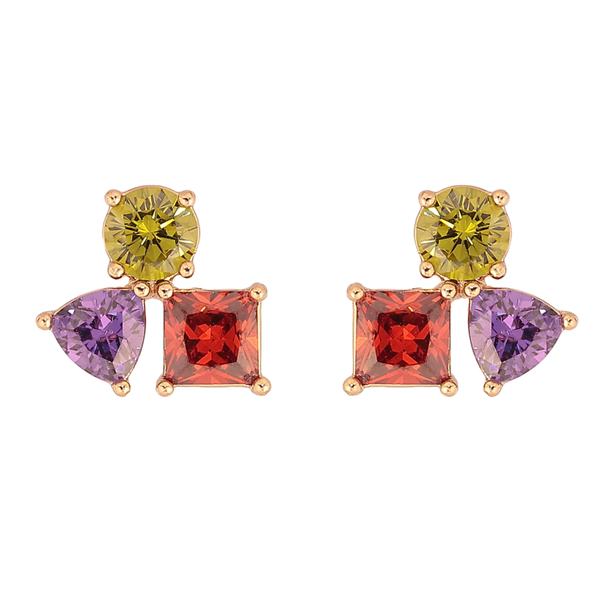Сережки Xuping колір Позолота 18К пусети "Різнокольорові кристали" фото №1 Сережки Xuping колір Позолота 18К пусети "Різнокольорові кристали" фото №1