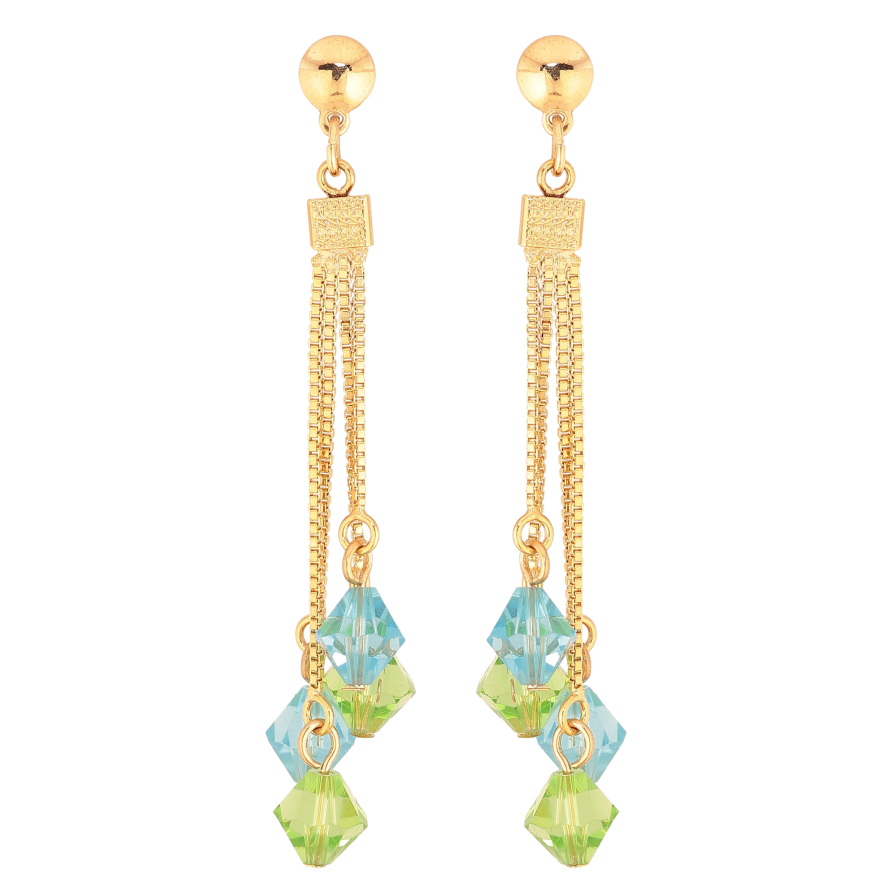 Серьги Xuping цвет Позолота 18К пусеты "Подвески с цветными кристальными бусинами" фото №1