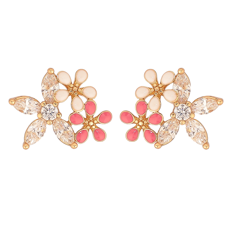 Серьги Xuping цвет Позолота 18К пусеты "Цветочки с кристаллами и эмалью" фото №1