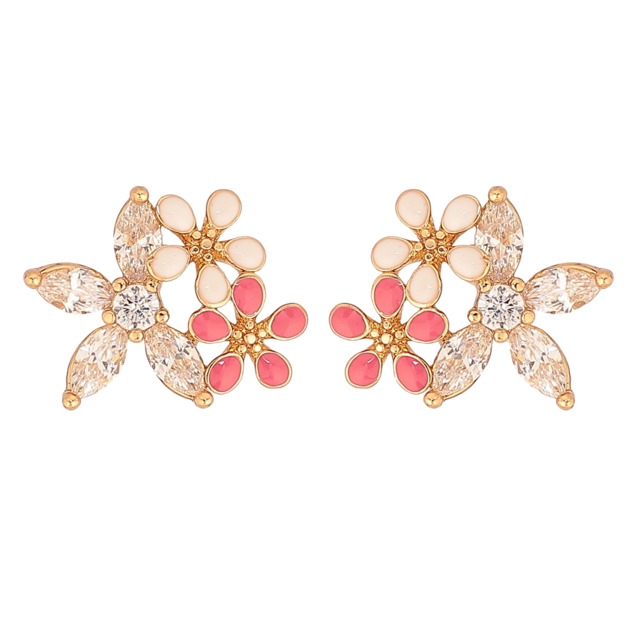 Серьги Xuping цвет Позолота 18К пусеты "Цветочки с кристаллами и эмалью" фото №1