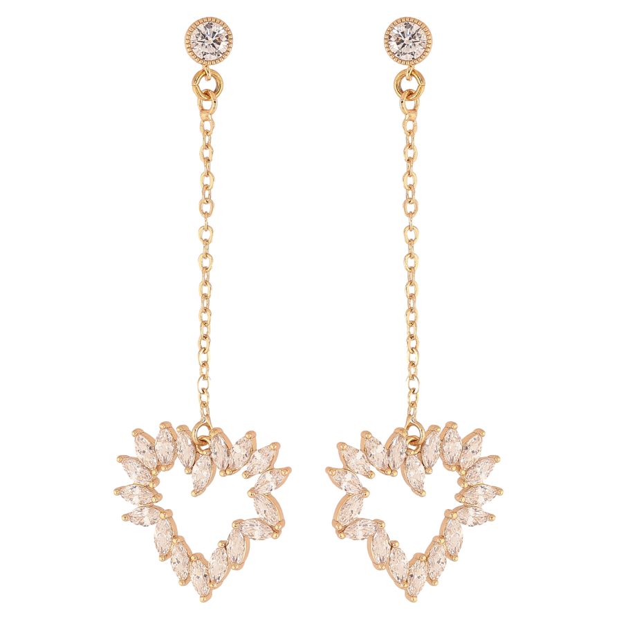 Серьги Xuping цвет Позолота 18К пусеты "Кристальные сердечки" фото №1