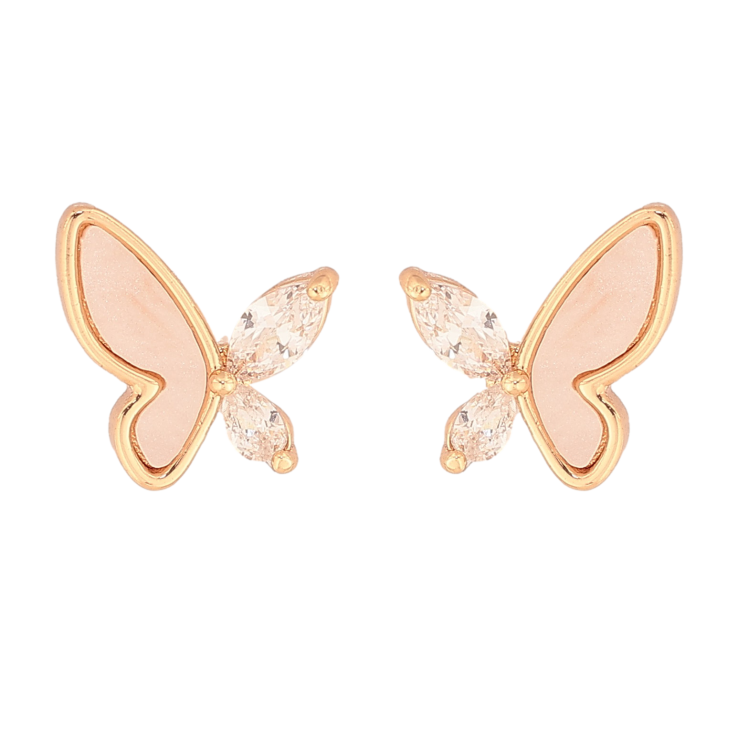 Сережки Xuping колір Позолота 18K пусети "Метелики з перламутровими вставками та кристалами" фото №9