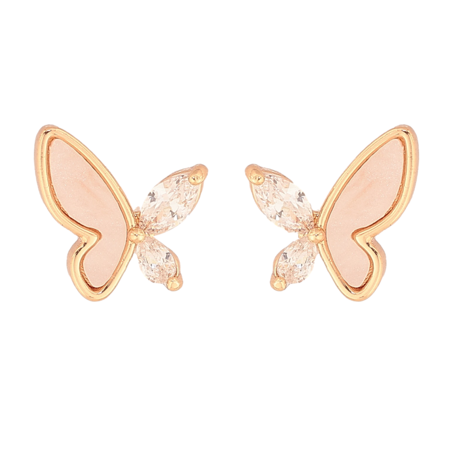 Сережки Xuping колір Позолота 18K пусети "Метелики з перламутровими вставками та кристалами" фото №1