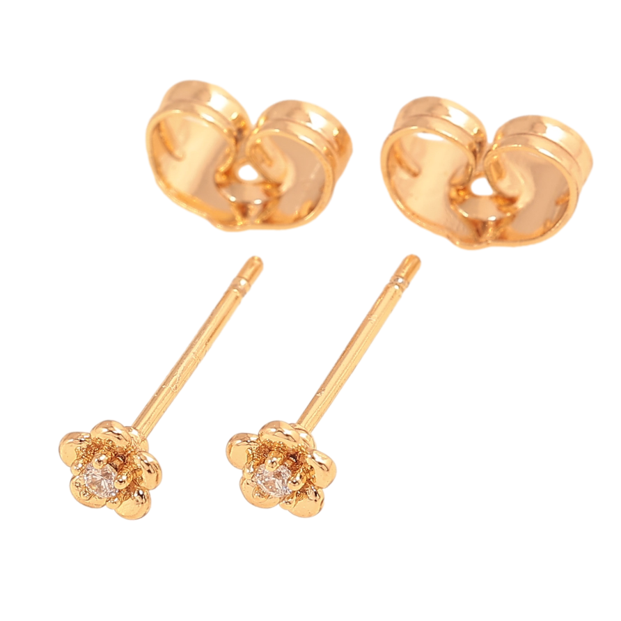 Серьги Xuping цвет Позолота 18К пусеты "Цветочки с кристаллами" фото №1