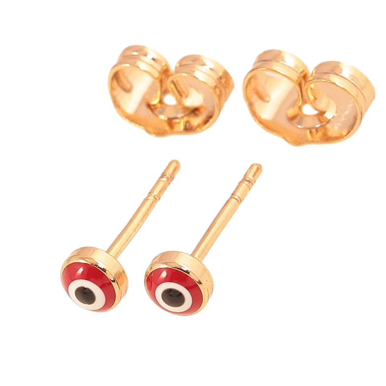 Сережки Xuping колір Позолота 18К пусети "Оберіг червоне око Фатіми" ø 4мм фото №1 Сережки Xuping колір Позолота 18К пусети "Оберіг червоне око Фатіми" ø 4мм фото №1