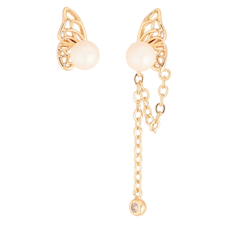 Сережки Xuping колір Позолота 18К пусети "Асиметричні крила метелика з перлинами" фото №3