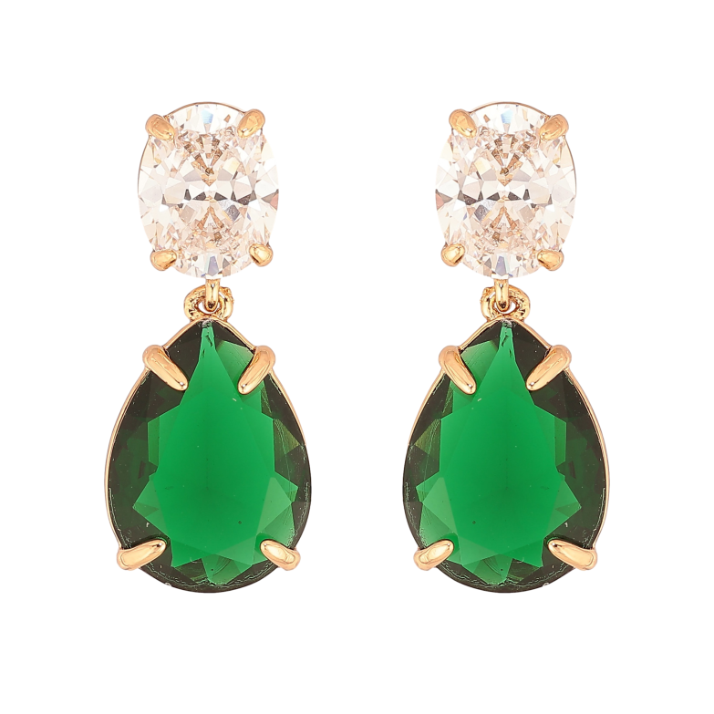 Сережки Xuping колір Позолота 18К пусети "Зелено-білі кристали" фото №1 Сережки Xuping колір Позолота 18К пусети "Зелено-білі кристали" фото №1