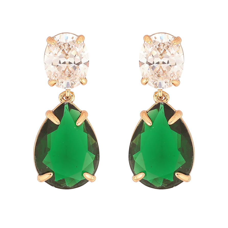 Сережки Xuping колір Позолота 18К пусети "Зелено-білі кристали" фото №1 Сережки Xuping колір Позолота 18К пусети "Зелено-білі кристали" фото №1