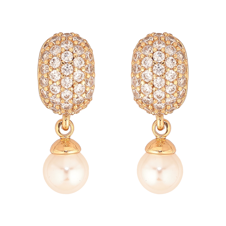 Сережки Xuping колір Позолота 18К пусети "Перлинні підвіски з інкрустацією кристалами" фото №1