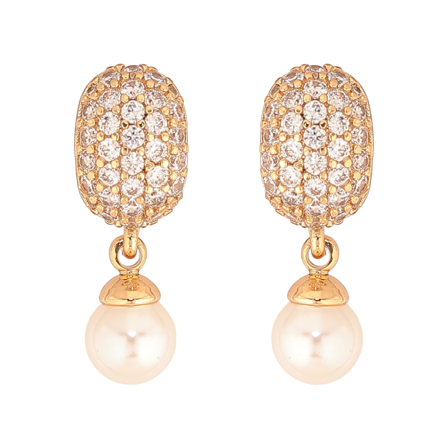 Сережки Xuping колір Позолота 18К пусети "Перлинні підвіски з інкрустацією кристалами" фото №1